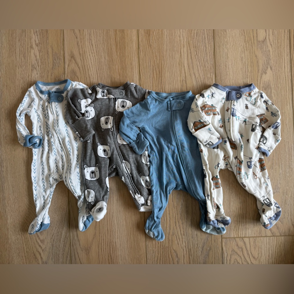 Newborn Baby Footed Pajamas Set - Blue, Gray, White